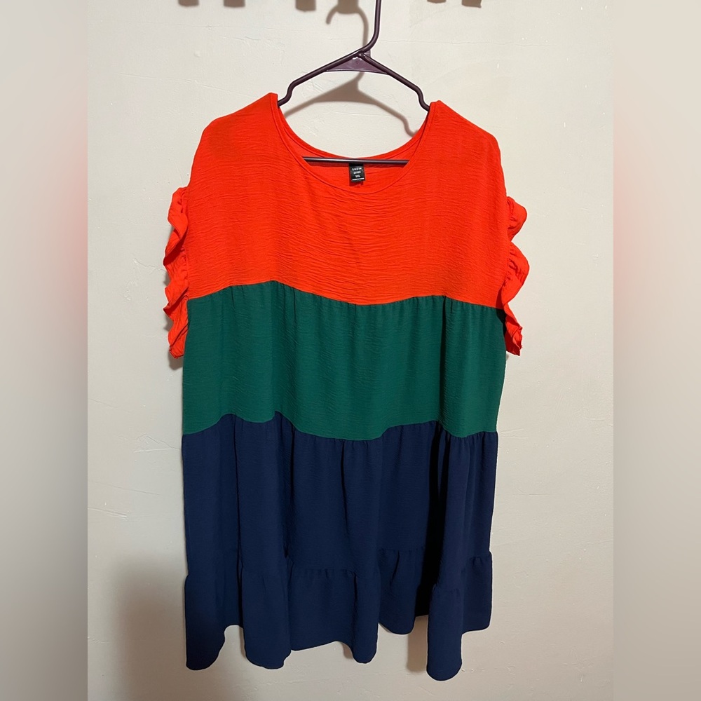 SHEIN Red, Green, and Blue Ruffled Dress